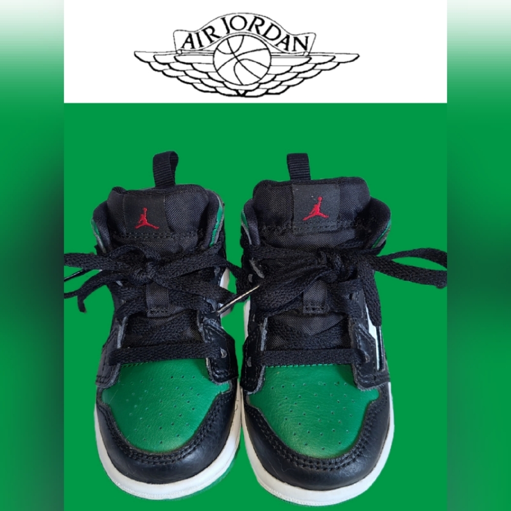JORDAN AIR JORDAN 1 MID GREEN TODDLER SIZE 6C - Picture 3 of 7